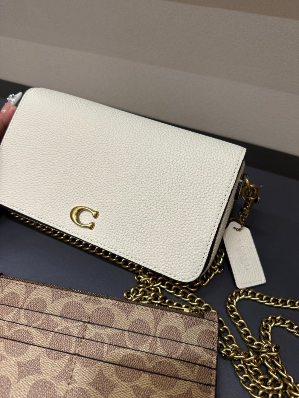 Women's Leather Chain Crossbody Bag, Wallet on Chain with Card Holder - Picture 4 of 9